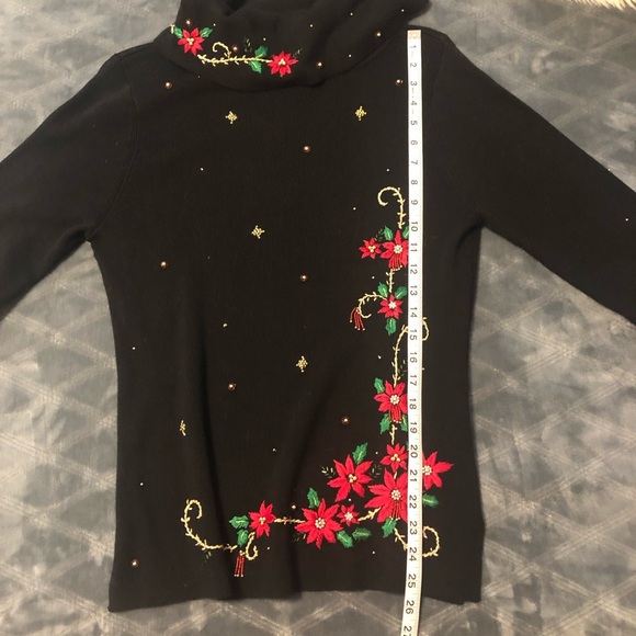 Beaded Vintage Embroidered Holiday Cowl Neck Sweater - Picture 10 of 12